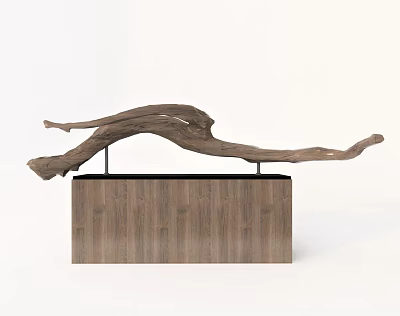 Modern Natural Wooden Ornamental Decor Combination With Curved Branch And Rectangular Base 3d model