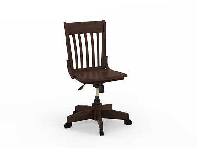 Wooden Office Chair With Slat Back Design Swivel Base And Caster Wheels 3d model