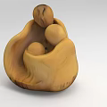 Wooden Decorative Ornament Piece with Curved Base and Rounded Figures for Artistic Home Interior
