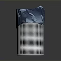 Silver Perforated Metal Trash Can With Blue Trash Bag Liner