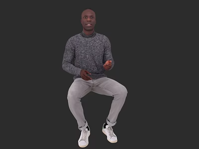 Man Sitting In Dark Background Wearing Gray Sweater Gray Pants And White Sneakers 3d model