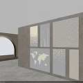 Gray Background Interior Decorative Panels With Geometric Patterns And World Map Design 3d model