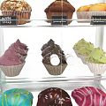 Modern Transparent Acrylic Metal Frame Buffet Cabinet With Three Tiered Shelf Muffins Cupcakes And Donuts