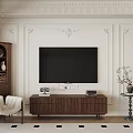 Modern Wooden TV Stand Interior With Mounted TV And Wall Art Decor