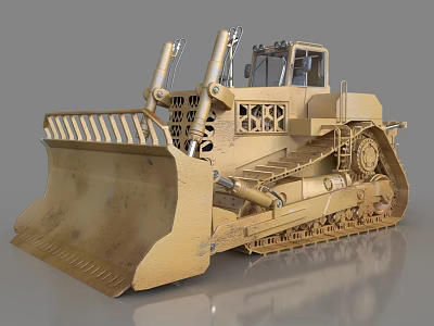 Yellow Heavy Duty Crawler Bulldozer With Large Blade Cab And Mechanical Parts 3d model