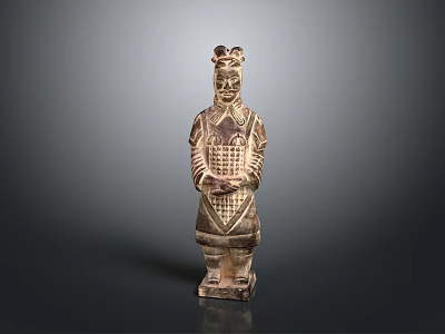 Ancient Chinese Terracotta Warrior Sculpture With Intricate Armor And Headdress Design 3d model