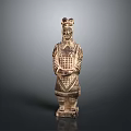 Ancient Chinese Terracotta Warrior Sculpture With Intricate Armor And Headdress Design