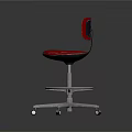 Red Upholstered Swivel Bar Stool With Metal Base Backrest And Wheels