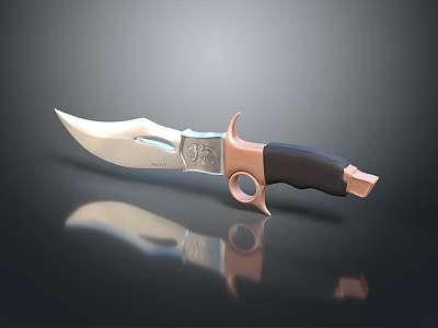 Artistic Curved Knife Featuring Silver Blade Black Copper Handle and Decorative Ring Design 3d model