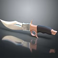 Artistic Curved Knife Featuring Silver Blade Black Copper Handle and Decorative Ring Design
