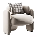 Modern Beige Lounge Chair With Plaid Cushion And Rounded Armrests Design