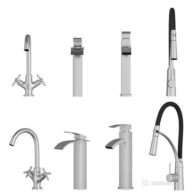 Stylish Modern Water Faucets Showcasing Various Designs And Sleek Finishes 3d model 