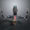 Mechanical Robot Character With Black Body Blue Head Red Yellow Core And Mechanical Arms