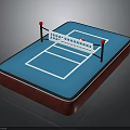 3D Table Tennis Table Design With Blue Surface White Lines And Red Post Net