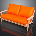 Modern Orange Two Seater Sofa With Wooden Frame And Armrests