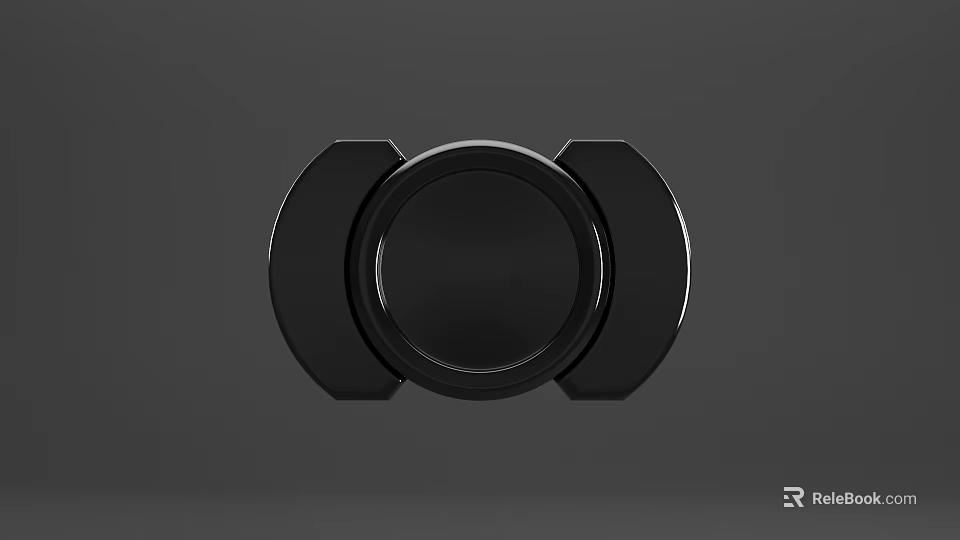 Modern Shiny Black Circular Mechanical Component With Symmetrical Side Panels 3d model 