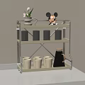 Decorative Ornament Set 3 Tier Metal Shelf with Vase Mickey Mouse Figurine Glass Cups Mugs