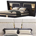 Elegant Upholstered Double Bed With Gray Black Headboard Metal Accents And Soft Pillows