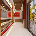 Modern Sweet Shop Interior With Open Counter Display Cases Yellow Banner Bread And Pastries