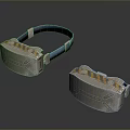 Modern Protective Goggles With Blue Strap Orange Stripes And Reflective Surface