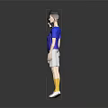 Two Characters In Blue Tops Light Gray Shorts Yellow Socks And White Sneakers 3d model