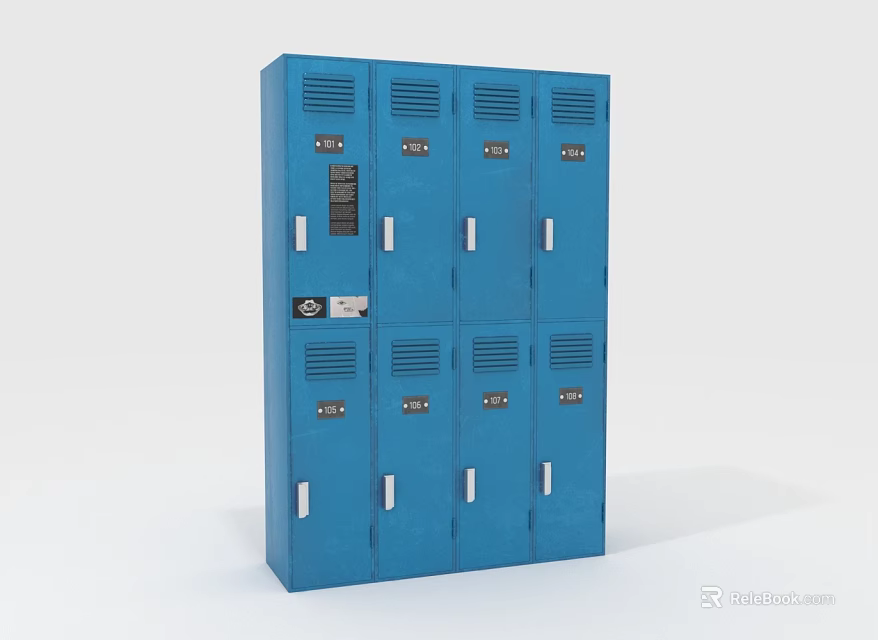 Blue Metal Storage Wardrobe With Multiple Doors And Ventilation Holes Design 3d model 