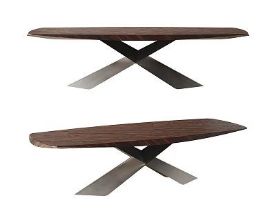 Modern Oval Wooden Dining Table With Sturdy Metal Cross Legs Design 3d model