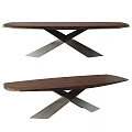 Modern Oval Wooden Dining Table With Sturdy Metal Cross Legs Design