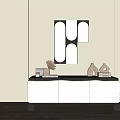 Modern Entryway Console Table With Black White Wavy Design And Vases Books Dried Plant Decor