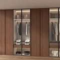 Built in Modern Wooden Wardrobe with Glass Doors Hanging Clothes and Storage Shelves