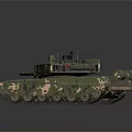 Modern Military Tank With Green Camouflage Pattern Mounted Gun Barrel And Tracks