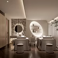 Relaxing SPA Sauna Interior Design With Massage Tables White Curtains And Marble Wall