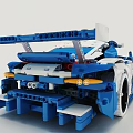 Detailed Blue and White Building Blocks Sports Car Model with Racing Design