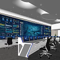 Modern monitoring room Command control room Dispatching command center Monitoring hall Command hall Office desks and chairs 3d model