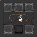 Dining Table And Chairs Set With Marble Tabletop Patterned Upholstered Chairs Vase And Plant Decoration