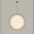 Beige Paper Spherical Pendant Light with Grid Pattern Hanging Against Grey Indoor Wall 3d model