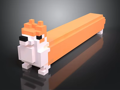 Pixel Art Dog Shaped Decor With Long Orange Body And White Block Legs 3d model