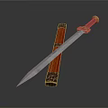 Traditional Decorative Carved Sword With Intricate Metal Blade And Wooden Scabbard
