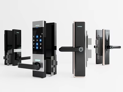 Smart Modern Door Handle With Digital Keypad Fingerprint Scanner And Various Designs 3d model