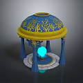 Ornate Pavilion Featuring Blue Dome Golden Decorations Blue Pillars And Glowing Orb On Circular Base