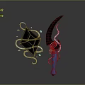 Blue Glowing Blade Weapon With Diamond Shaped Object Curved White Lines And Small Blue Fragments