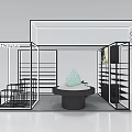 Modern SLENDER Exhibition Booth With Black Metal Frame Display Counter And Chairs