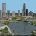 Modern Urban Architecture Complex With High Rise Skyscrapers And Waterfront Lake View