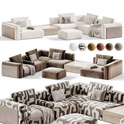 Modern Sectional Sofa Designs With Pillows Ottoman And Various Patterns 3d model