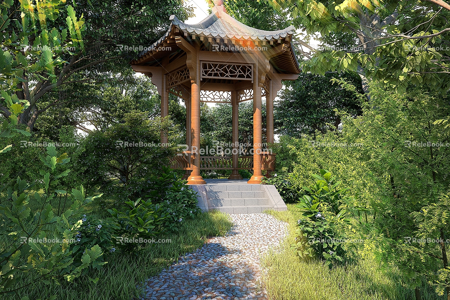 New Chinese Pavilion Hexagonal Pavilion 3d model