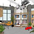 Modern Retail Interior Space With Gray Walls Wooden Decor Wall Photos And Green Plants