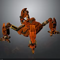 Red Mechanical Creature Character With Multi Legged Spider Like Structure And Yellow Accents 3d model