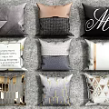 Modern Assorted Decorative Pillows with Geometric Patterns Letter Designs Text Phrases and Gold Accents