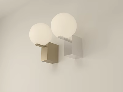 Modern Gold And White Wall Lamps With Round Globe Shades On White Wall 3d model