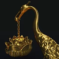 Golden Crane Shaped Ornament Decor Set Featuring Hanging Lotus Container And Chain Base
